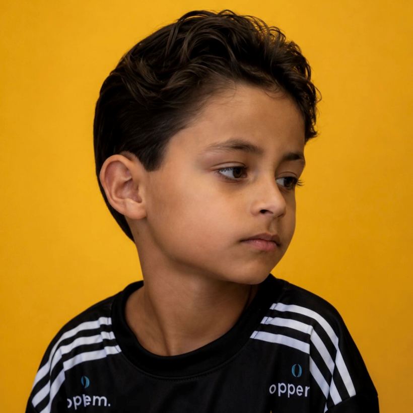 Menino com corte de cabelo feito na Barbearia 08